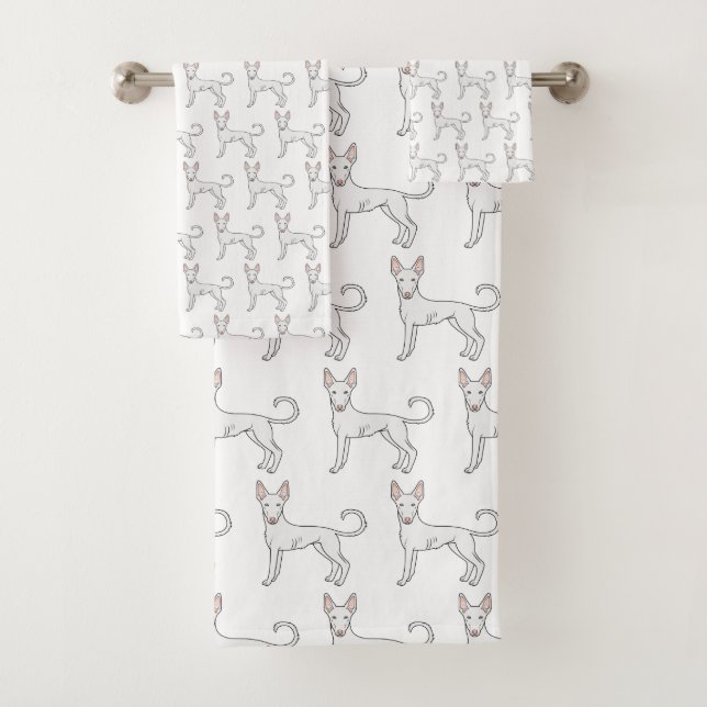 Conjunto De Toalhas Cão Ibizan Branco de Pelo Liso Cartoon Padrão (Insitu)