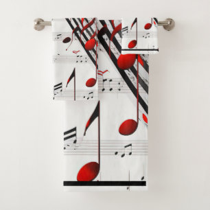 Conjunto De Toalhas Caos Musical Clássico Vermelho Branco e Preto