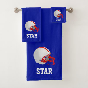 Conjunto De Toalhas Capacete de Futebol Americano & Texto em Azul