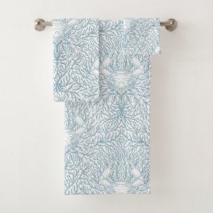 Conjunto De Toalhas Caranguejo e erva-do-mar, verão costeiro em branco