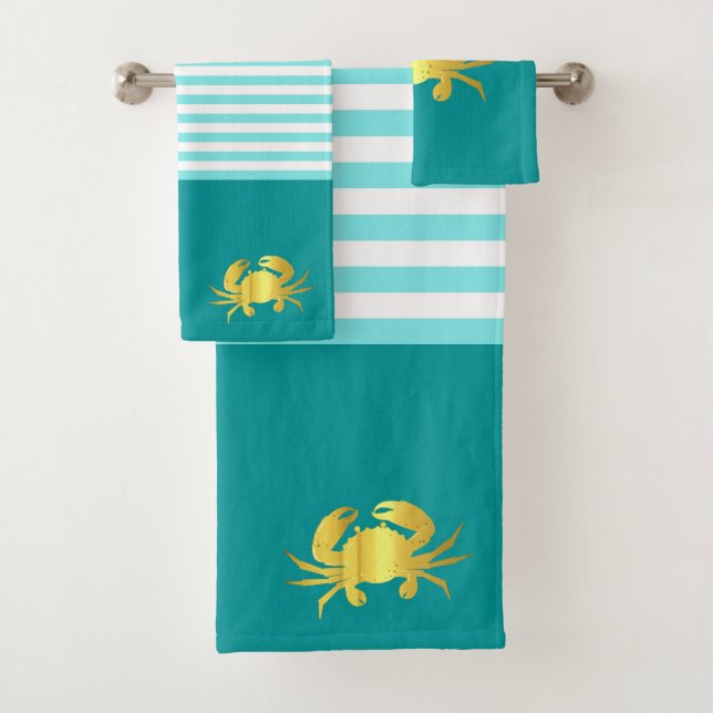 Conjunto De Toalhas Caranguejo-rocha náutico/dourado com tiras (Insitu)