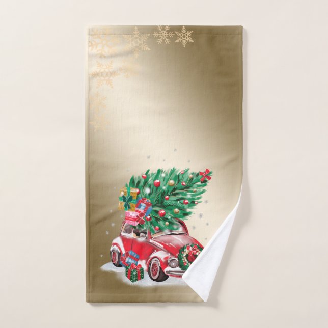 Conjunto De Toalhas Carro Vermelho Presentes de Natal Pinheiro de Nata (Toalha de mão)