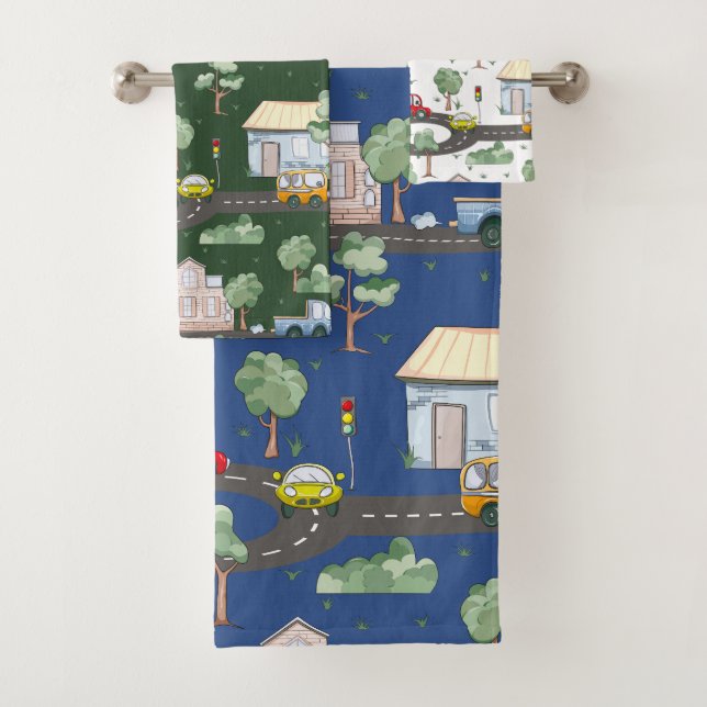 Conjunto De Toalhas Carros bonitos na cidade padrão para meninos peque (Insitu)