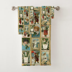 Conjunto De Toalhas Cartões de Natais vintages elegantes com fronteira