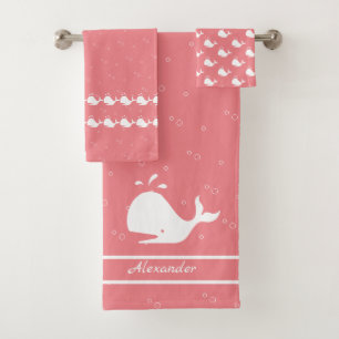 Conjunto De Toalhas Cartografia Baleia Oceano Coral Rosa 