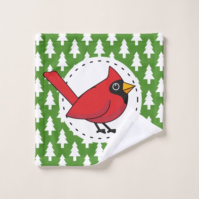 Conjunto De Toalhas Cartoon Red Cardinal sobre Pinheiros Brancos Verde (Pano de lavar)