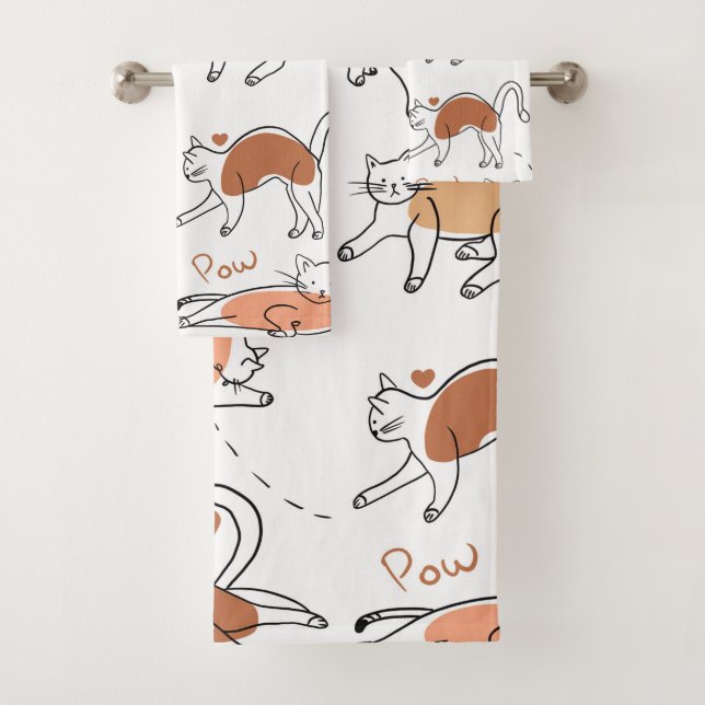 Conjunto De Toalhas Cartoons adoráveis padrão pastoso Gatos castanhos (Insitu)