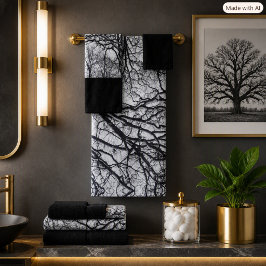 Conjunto De Toalhas Carvalho de Inverno Abstrato Moderno Preto e Branc