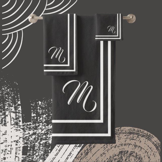 Conjunto De Toalhas Carvões de carvão preto/branco, monograma clássico (Criador carregado)