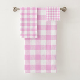 Conjunto De Toalhas Casa de Campo Xadrez Rosa
