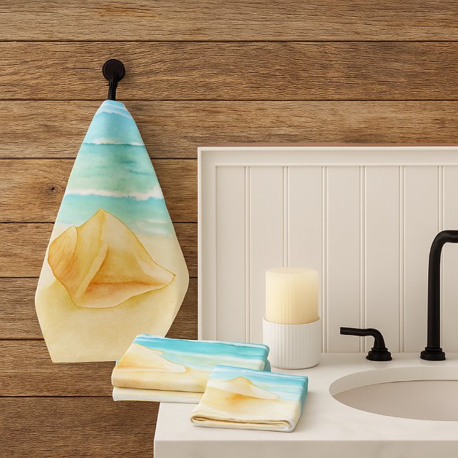 Conjunto De Toalhas Casa de Praia  Concha  (Beach vibes...conch shell watercolor towel set )