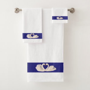 Conjunto De Toalhas Casal de Cisnes em Azul Marinho e Branco