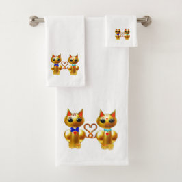 Conjunto De Toalhas Casal de Gatos Dourados Fofos