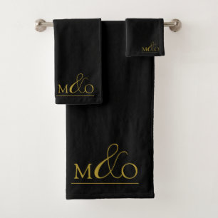 Conjunto De Toalhas Casal Monograma Dourado Ampersand