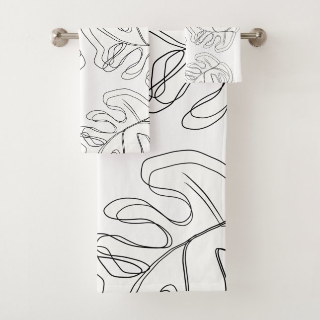 Conjunto De Toalhas Casamento Botânico de Monstera Black White (Insitu)