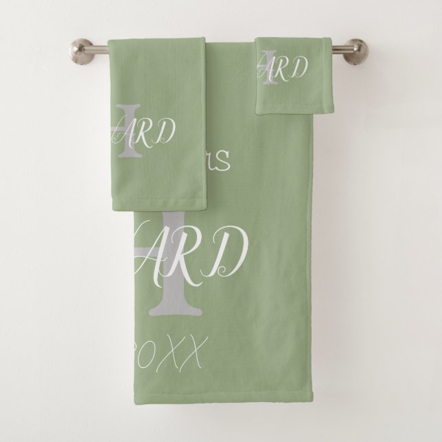 Conjunto De Toalhas Casamento Branco Verde do Monograma Moderno (Insitu)