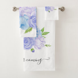 Conjunto De Toalhas Casamento de Hortênsia Azul e Lavanda Clara