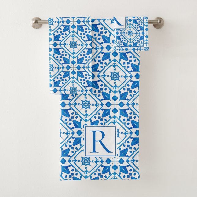 Conjunto De Toalhas Casamento grego do azulejo do Mediterrâneo azul (Insitu)