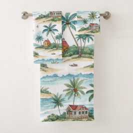 Conjunto De Toalhas CASAQUINHOS TROPICAIS DE Aquarela PASTEL NA PRAIA