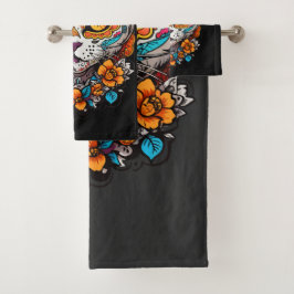 Conjunto De Toalhas Cat Sugar Skull Halloween, Dia de los Muertos