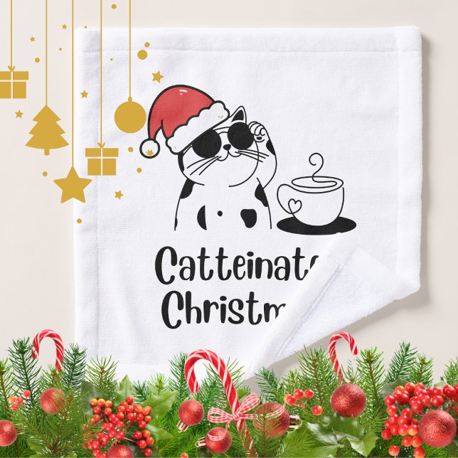 Conjunto De Toalhas Catteinated Christmas Coffee and Cat Lover Holiday (Criador carregado)