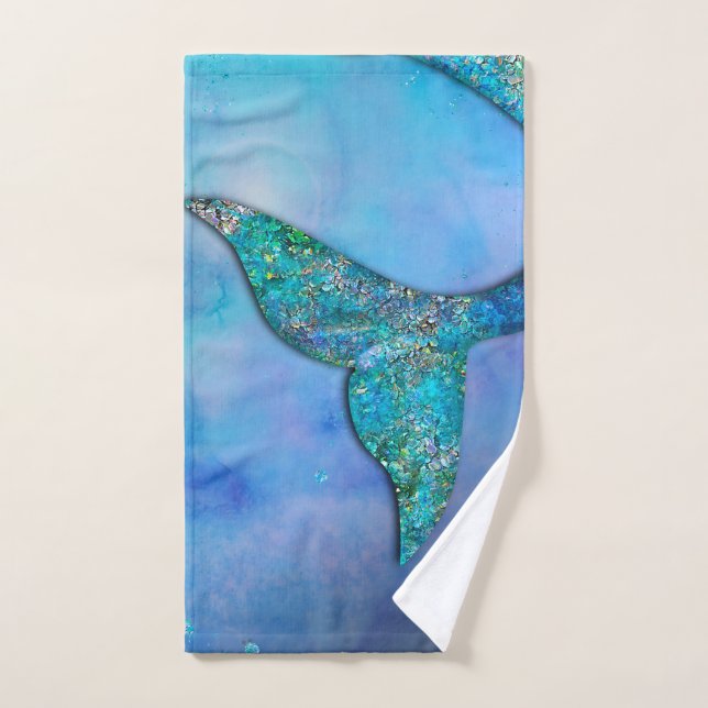 Conjunto De Toalhas Cauda de Sereia do Oceano Brilhante Enfeitiçada (Toalha de mão)