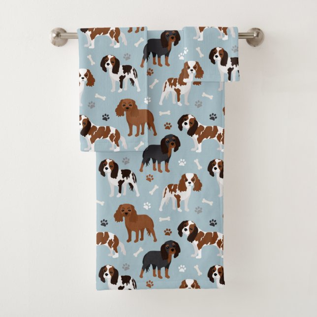 Conjunto De Toalhas Cavalier King Charles Spaniel Paws e Bones (Insitu)