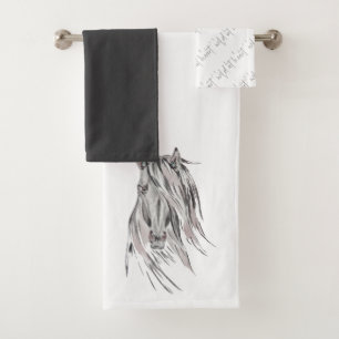 Conjunto De Toalhas Cavalo Aquarela Selvagem no Coração Neutro