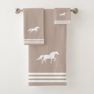 Conjunto De Toalhas Cavalo Branco Personalizado & Três Listras em Bege