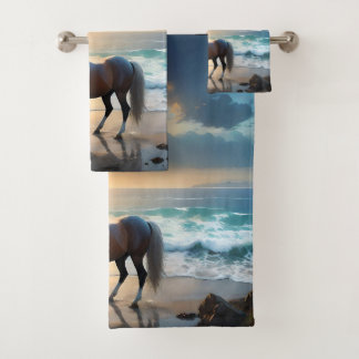 Conjunto De Toalhas Cavalo De Palomino Na Praia,