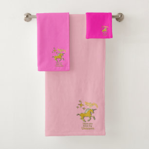 Conjunto De Toalhas Cavalo de pônei unicórnio Dourado com estrelas Our