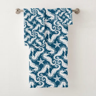 Conjunto De Toalhas Cavalo-do-mar e Starfish - Padrão de Sealife Azul