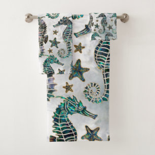 Conjunto De Toalhas Cavalo marinho Starfish Abalone Patterno