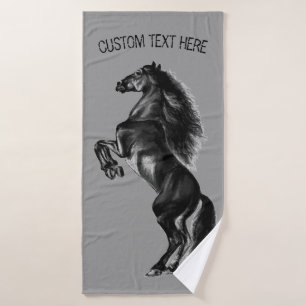 Conjunto De Toalhas Cavalo Preto e Preto - Adicione Seu Texto / Cor