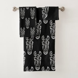 Conjunto De Toalhas Cavalo Tribal Negro e Branco