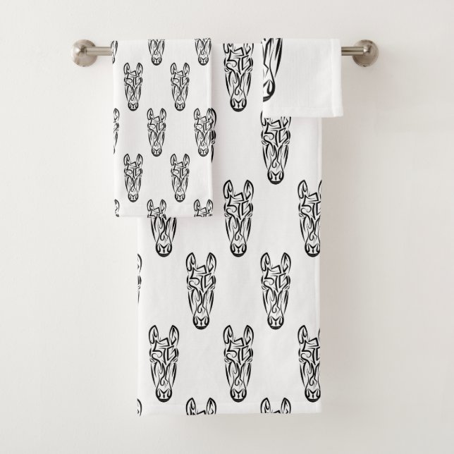 Conjunto De Toalhas Cavalo Tribal Negro e Branco (Insitu)