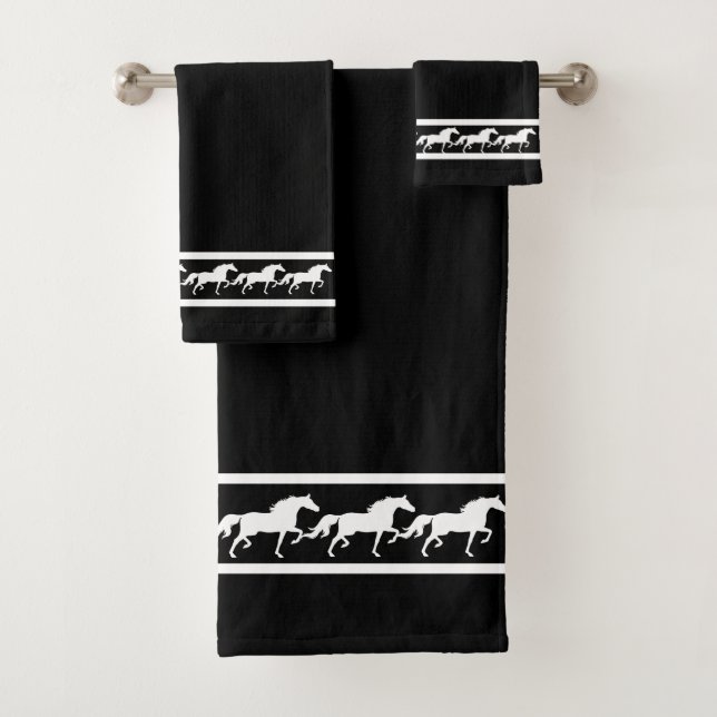 Conjunto De Toalhas Cavalos Brancos Elegantes e Chiques em Preto (Insitu)