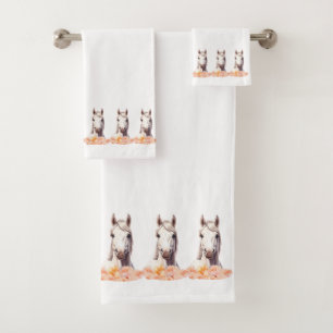Conjunto De Toalhas Cavalos Brancos Modernos e Elegantes com Flores em