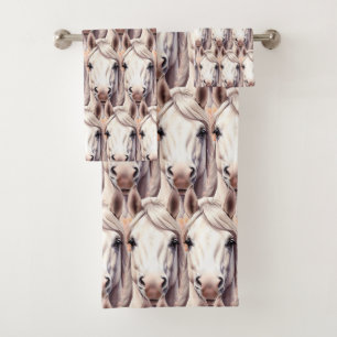 Conjunto De Toalhas Cavalos Brancos Modernos e Elegantes Rurais