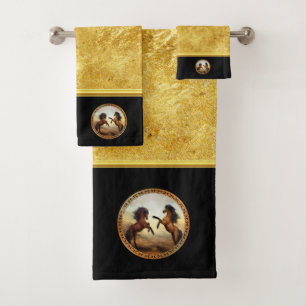 Conjunto De Toalhas cavalos de 1 quadro do ouro