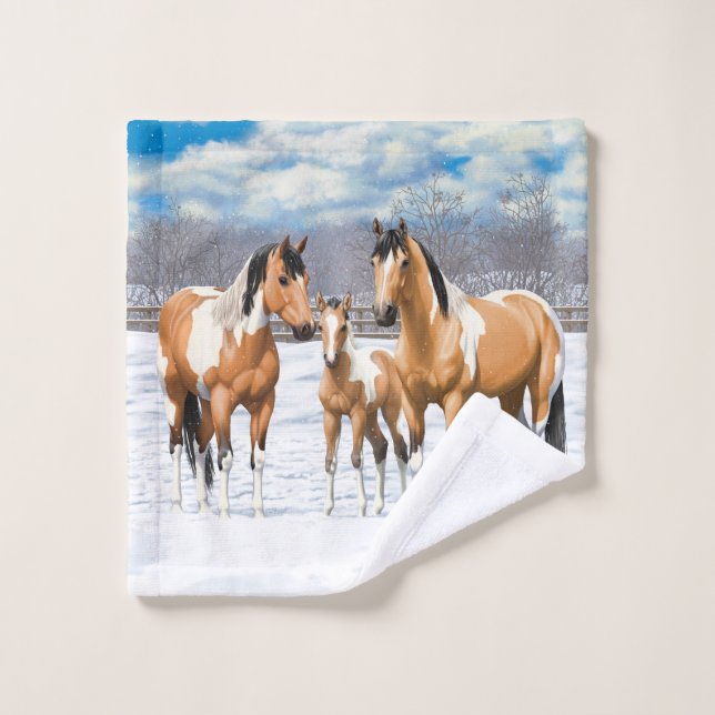 Conjunto De Toalhas Cavalos De Tintas De Pintas De Pele Escória Na Nev (Pano de lavar)
