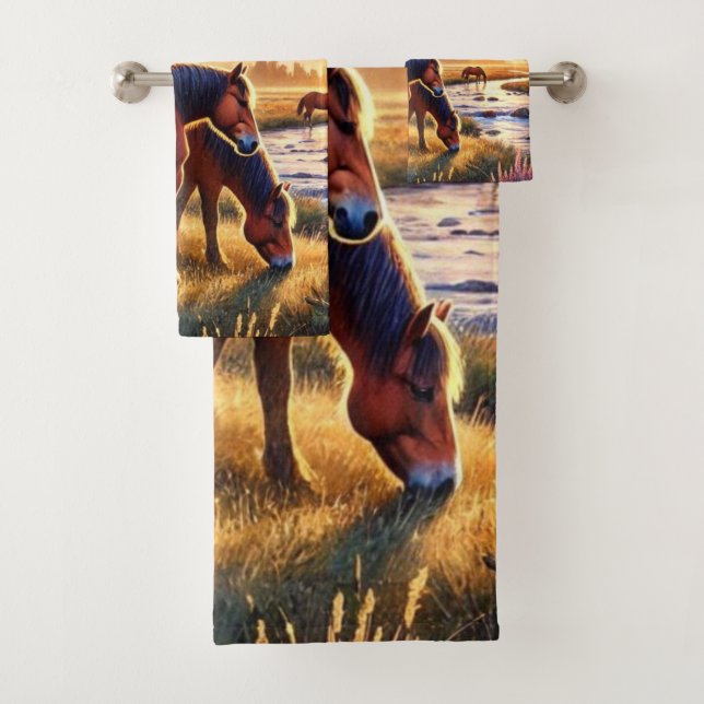Conjunto De Toalhas Cavalos Selvagens Mustang ao Sol (Insitu)