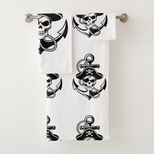 Conjunto De Toalhas Caveira e Âncora de Pirata Negrito - Design náutic (Insitu)