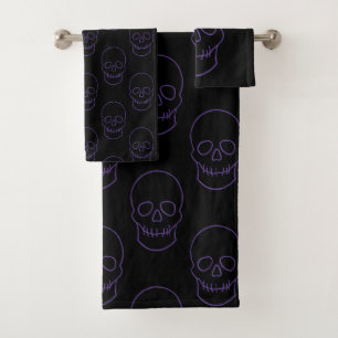 Conjunto De Toalhas Caveira em Roxo e Preto