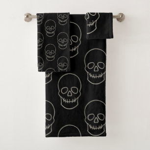 Conjunto De Toalhas Caveira - Preto-Bato e Branco-Osso