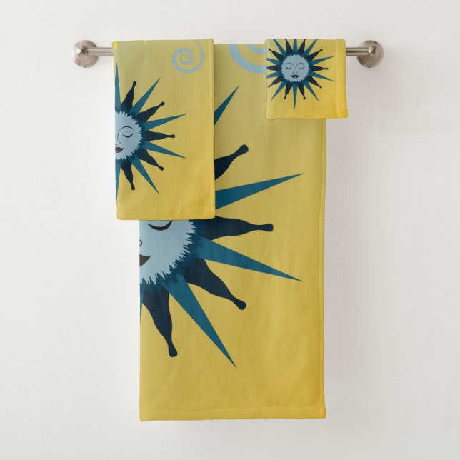 Conjunto de toalhas celeste azul e amarelo-sol e l (Insitu)