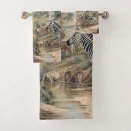 Conjunto De Toalhas Cena botânica das zebras num oásis