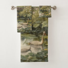 Conjunto De Toalhas Cena botânica dos cisnes num jardim inglês