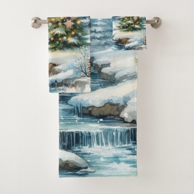 Conjunto De Toalhas Cena de neve com árvore de Natal de Inverno  (Insitu)