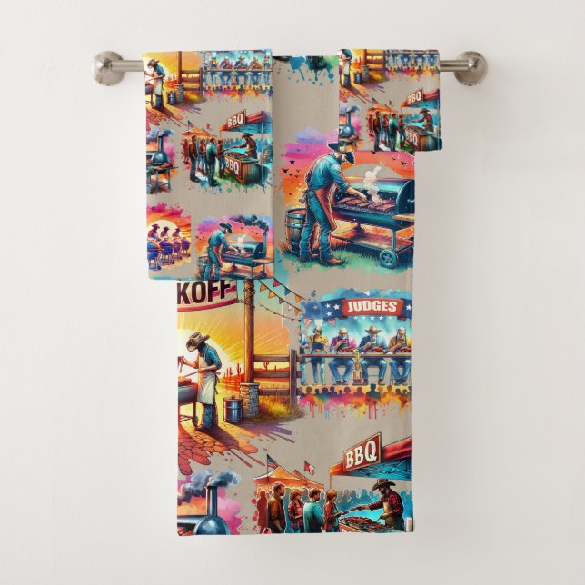 Conjunto De Toalhas Cenas de Cookoff de CHURRASCO de Cowboy Ocidental  (Insitu)